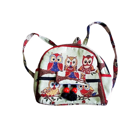 Vintage Handbags - 𝗩𝗜𝗡𝗧𝗔𝗚𝗘 • 90's owl tapestry boho cottagecore mini backpack